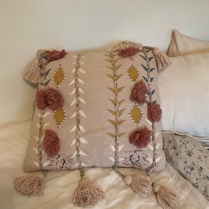 Boho tassle multi color throw pillow